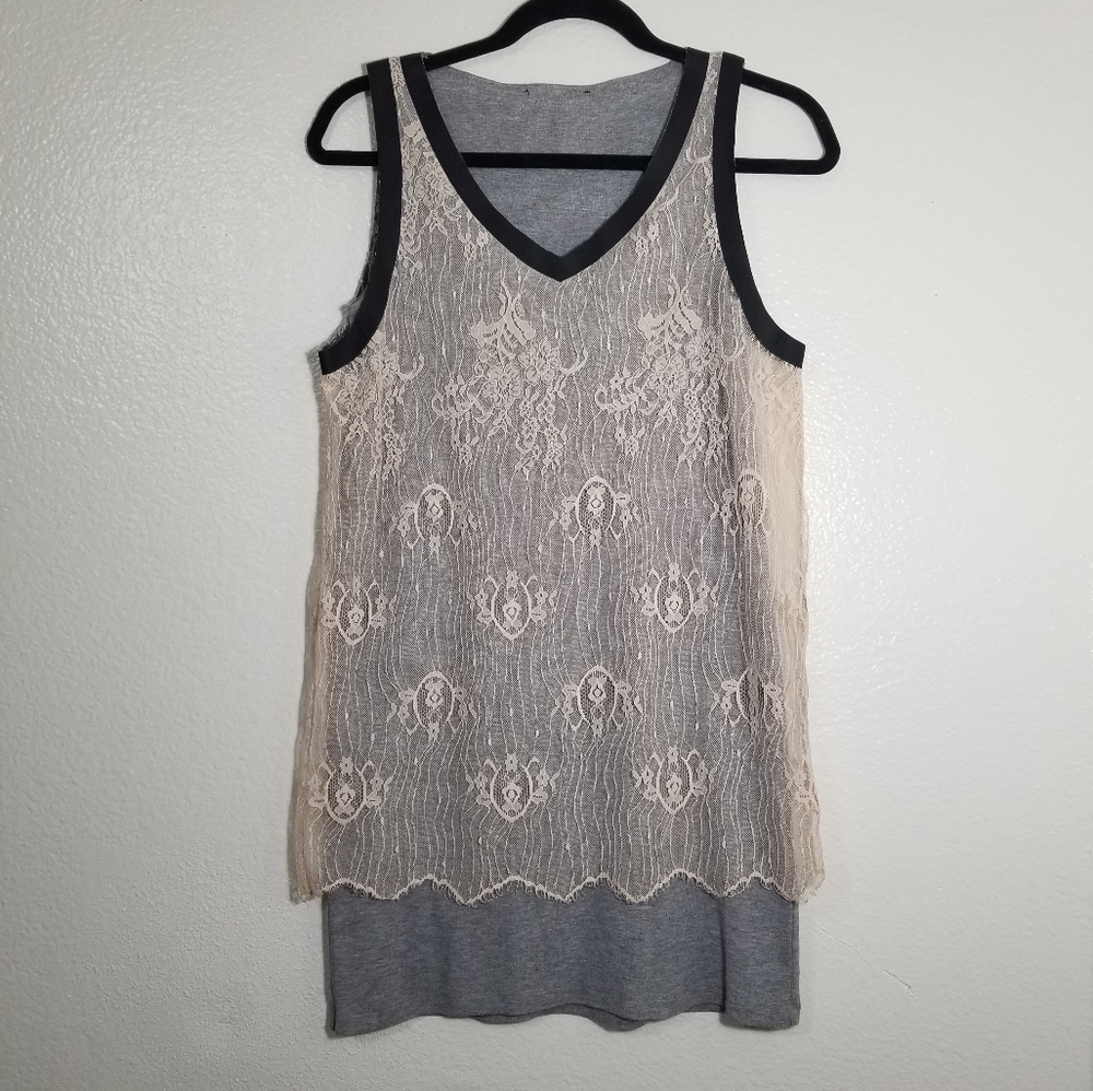 COP Copine Rose/Gray Floral Sheer Overlaying Mini Dress Kelti Robe Sz 36 or 4,6 - Picture 2 of 11